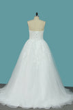 2024 Sweetheart Organza una línea de vestidos de novia con apliques y perlas barrer el tren