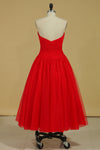 2022 Red de novia vestidos de baile una línea de tul con volantes altura del tobillo del tamaño 8