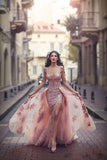 2024 Unique Prom Dresses Mermaid Scoop Tulle con Applique Corte tren desmontable