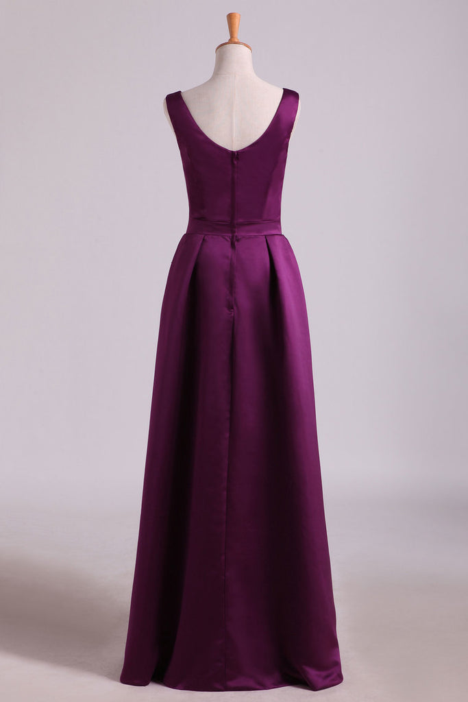 2022 vestidos de dama de honor A-Line piso-longitud Satén