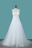 2024 A Line Tulle & Lace Wedding Dresses Scoop Sweep Train Nueva Llegada