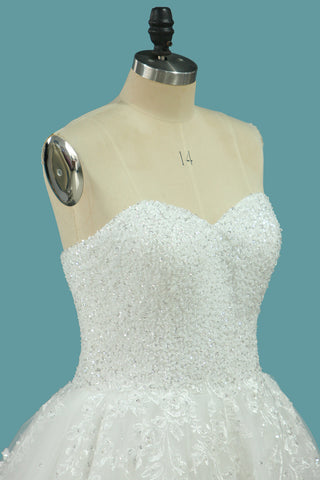 2024 Sweetheart Organza una línea de vestidos de novia con apliques y perlas barrer el tren
