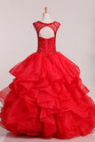 2024 vestido de bola que rebordea los vestidos de Quinceanera del Organza con bola