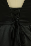 2022 vestido de noche Conciso Una línea de piso-longitud con cordones de raso Negro Tallas grandes