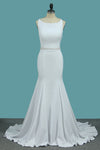 2022 Scoop sirena vestidos de novia Spandex con abalorios espalda abierta