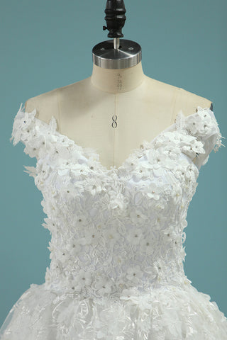 2024 vestido de bola de los vestidos de boda del hombro de tul con apliques