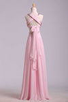 2024 vestidos de baile Una línea de la Cruz Volver palabra de longitud gasa rosa listo para enviar