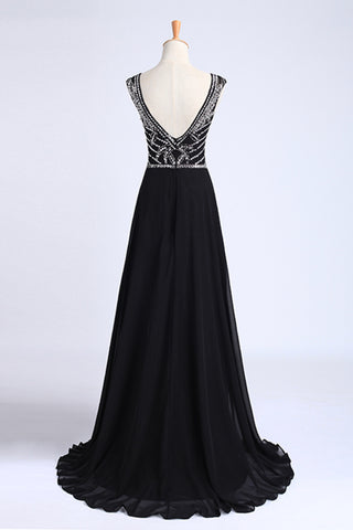 2024 vestidos de baile A-Line Scoop oscuro Azul marino gasa larga elegantes vestidos