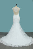 2024 vestidos de novia de la sirena Scoop Tulle con apliques tribunal tren