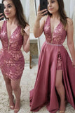 2024 encantador dos piezas con cuello en V Blush Pink Lace Vestidos largos de baile Vestidos de noche elegantes abalorios