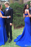 Correas de espagueti simples con espalda abierta y vestidos de fiesta azul real para adolescentes