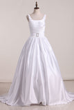 2024 vestido de escote cuadrado de la princesa boda de la blusa plisada tribunal Satén
