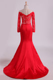2024 roja del baile vestidos de sirena / Spandex Con apliques de barrido Tren Rojo