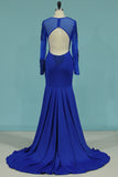 2022 Mermaid Blue Prom Dress Manga Larga