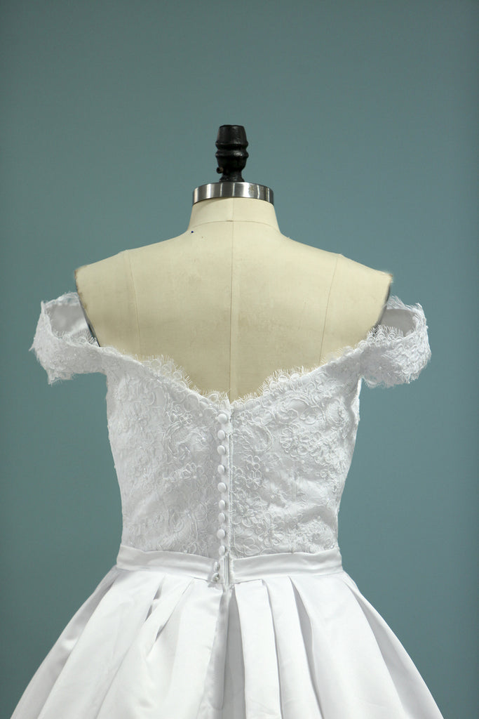 2024 vestidos de novia una línea de hombro con apliques de satén