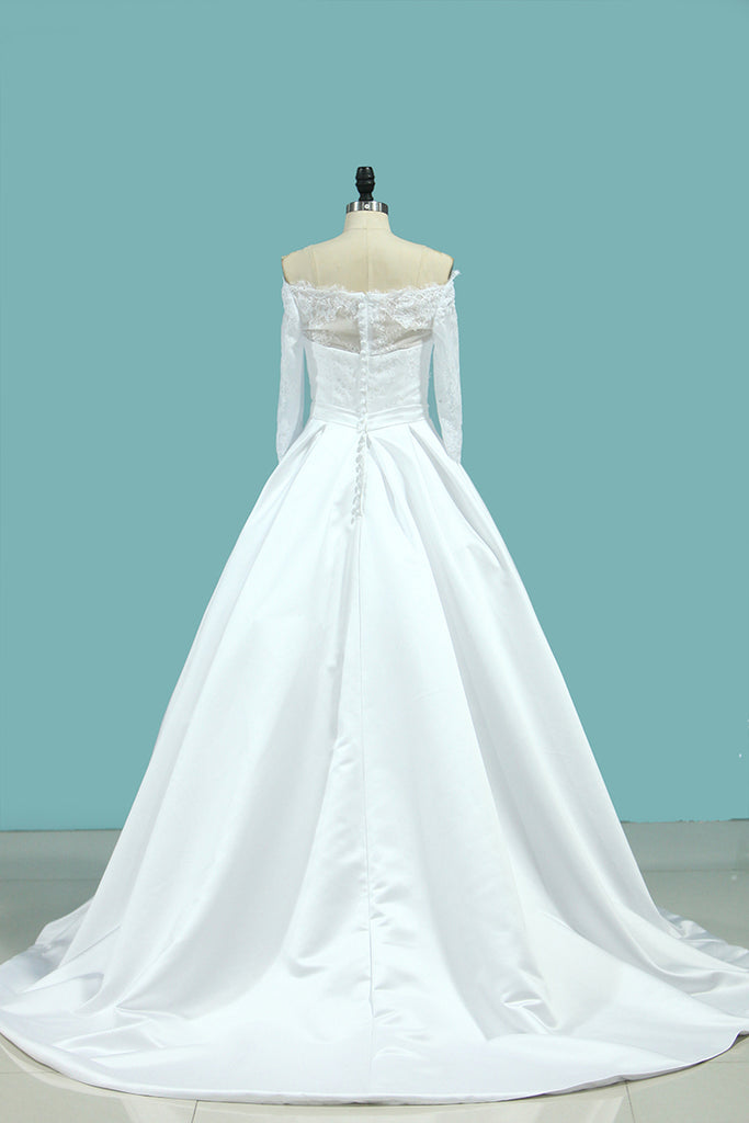 2024 Boat Neck vestidos de novia de longitud media mangas de satén con apliques