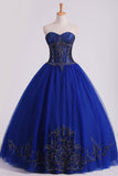 2024 Oscuro Azul real balón vestido de novia de longitud de los vestidos de quinceañera con rebordear