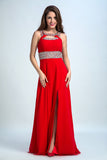 2024 Sexy vestidos de baile Una Line Scoop barrer / cepillo rojo espalda abierta