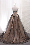 2024 Tulle Prom Dresses A Line Sweetheart con apliques Sweep Train