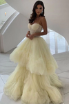 Princesa A Line Spaghetti Straps Layers Tulle Prom Dresses, vestido formal único