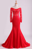 2024 roja del baile vestidos de sirena / Spandex Con apliques de barrido Tren Rojo