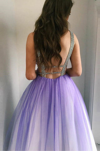 Pretty Omber Tulle V - cuello largo púrpura vestidos de baile Vestidos de fiesta fluidos