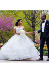 2024 vestidos de boda del casquillo de la manga una línea de tul con apliques