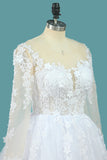2024 vestidos de novia del vestido de bola del cordón cucharada mangas largas con apliques y perlas capilla tren