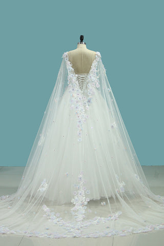 2024 Los vestidos de boda calientes de la venta se encadenan para arriba con Appliques y los cequis y nudo del arco del hombro