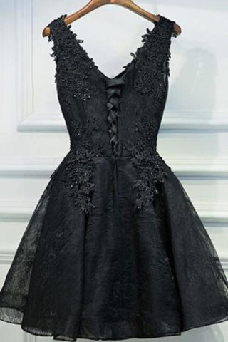 2024 Fantástico V-cuello Homecoming vestidos de una línea de encaje Negro Lace Up