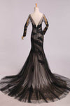 2022 vestidos de noche elegante de la sirena Negro cucharada de tul con apliques Chic Madre de los vestidos de novia