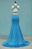 2024 alto cuello de dos piezas de la sirena vestidos de baile con rebordear Spandex