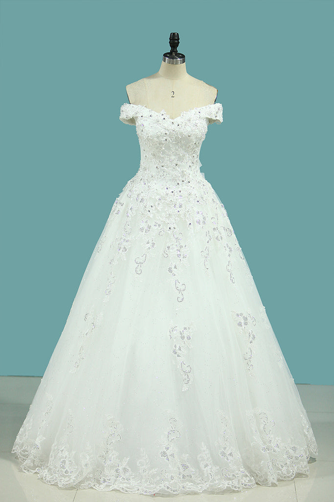 2022 vestidos de novia una línea fuera del hombro con nudo de arco y bolas