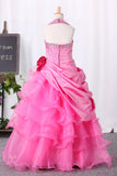 2024 Ball Gown Halter Flower Girl vestidos de longitud de piso Organza
