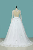 2024 A Line Scoop boda vestidos de manga larga Tulle con apliques y rebordear Detachable falda tren de la capilla