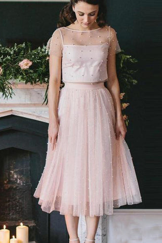 2024 Blush Pink Vestidos de dama de honor de dos piezas con cuentas Vestidos formales Vestido de noche