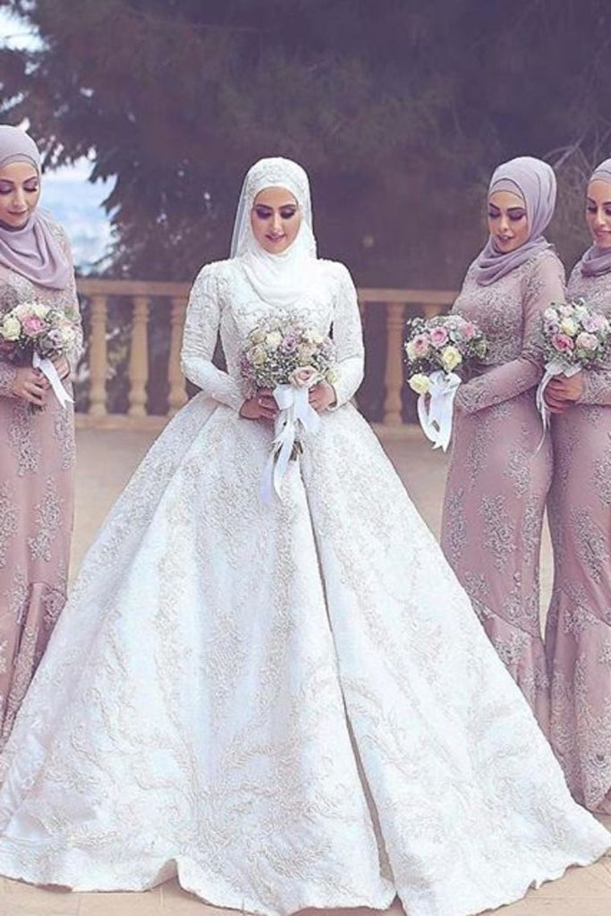 Vestido de bola musulmán del alto satén de la llegada 2022 de los nuevos vestidos de boda musulmanes