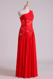 2024 Red de un hombro vestidos de baile Una Línea Con aplicadas & Ruffles piso-longitud