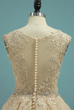 2024 V vestidos de novia de una línea de cuello de organza con apliques Y Granos