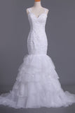 2024 vestidos de boda de las correas de organza con apliques Y Granos de la sirena