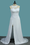 2024 una línea Scoop vestidos de novia de gasa con apliques y tren de barrido de hendidura