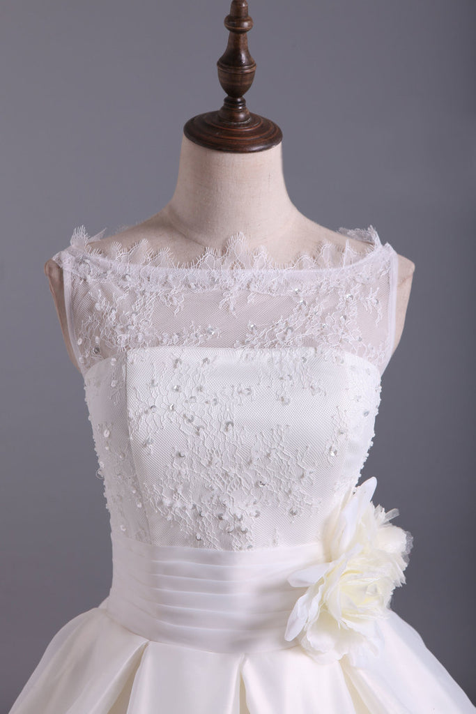 2022 de encaje romántico vestido de novia de la blusa de una línea de recogida falda del Organza Tren de la catedral con la flor
