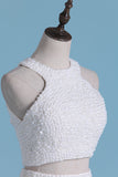2024 de la cucharada de espalda abierta con cuentas blusa de dos piezas de una línea de Fiesta Vestidos de encaje