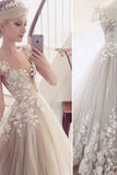 2024 magníficos vestidos de novia cuello escote una línea tul con apliques piso longitud