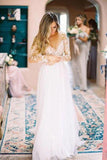 Elegante blusa de encaje de manga larga con línea Vestidos de novia transparentes Vestido de novia de campo sin espalda