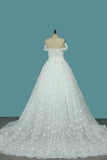 2024 hermosos vestidos de novia una línea de tul fuera del hombro con apliques palabra de longitud