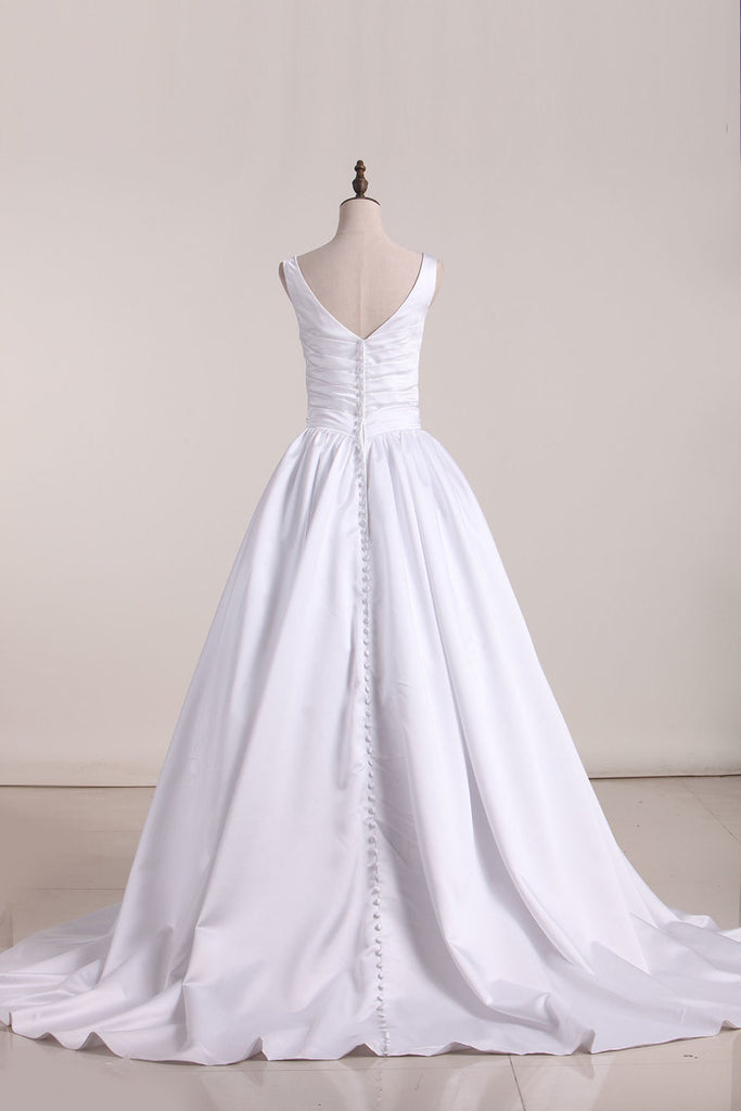 2024 vestido de escote cuadrado de la princesa boda de la blusa plisada tribunal Satén