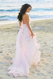 Halter Backless Chiffon Beach Vestidos de novia con apliques Volantes