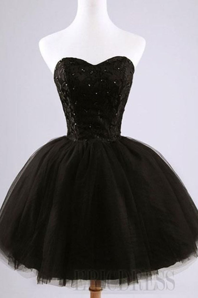 2022 negro Homecoming vestidos vestido de bola Sweetheart corto / Mini con Appliques Lace Up