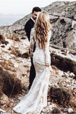 Vestidos de novia de manga larga con cuello redondo y encaje Apliques Vintage Sirena Vestido de novia